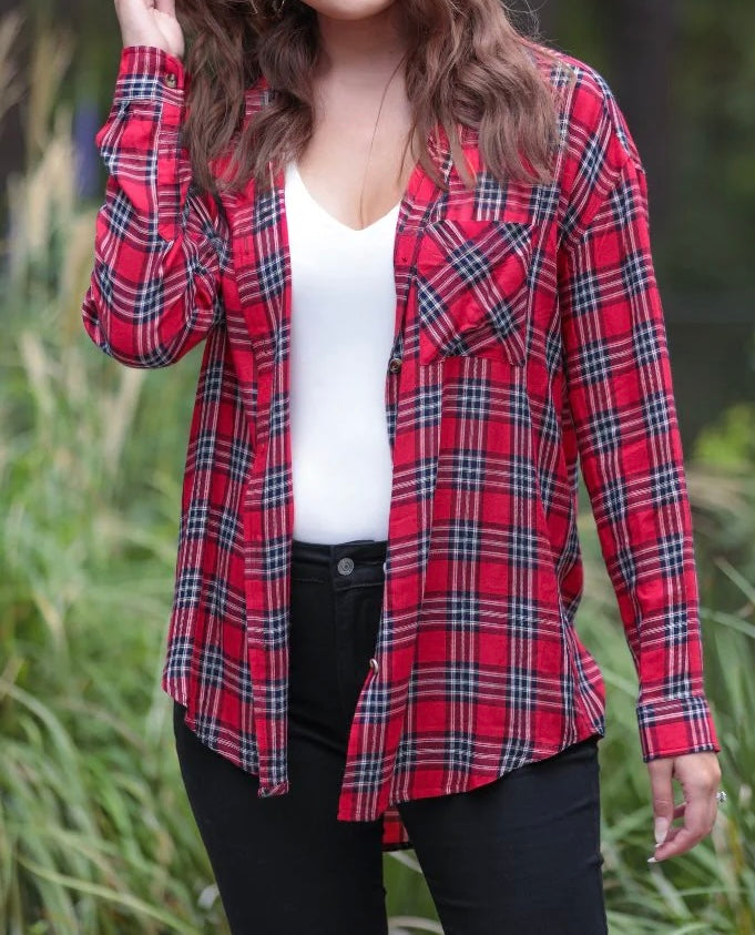 Plaid Button Up - Red
