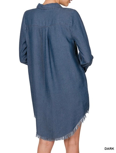Chambray Frayed Hem Dress/Longline Shirt