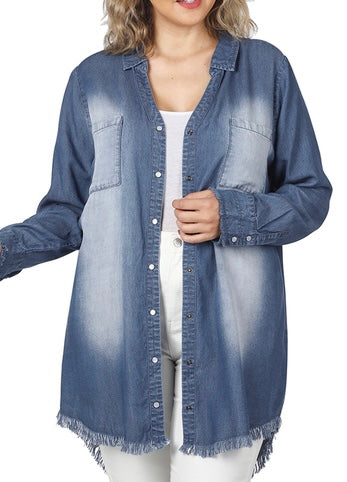 Chambray Frayed Hem Dress/Longline Shirt