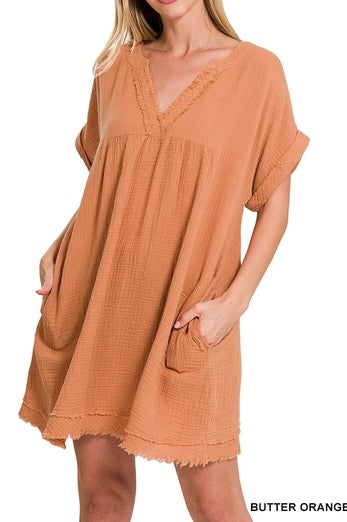 Gauze Raw Edge Dress