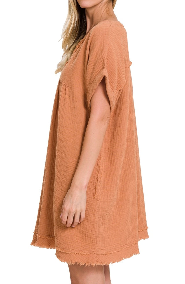 Gauze Raw Edge Dress