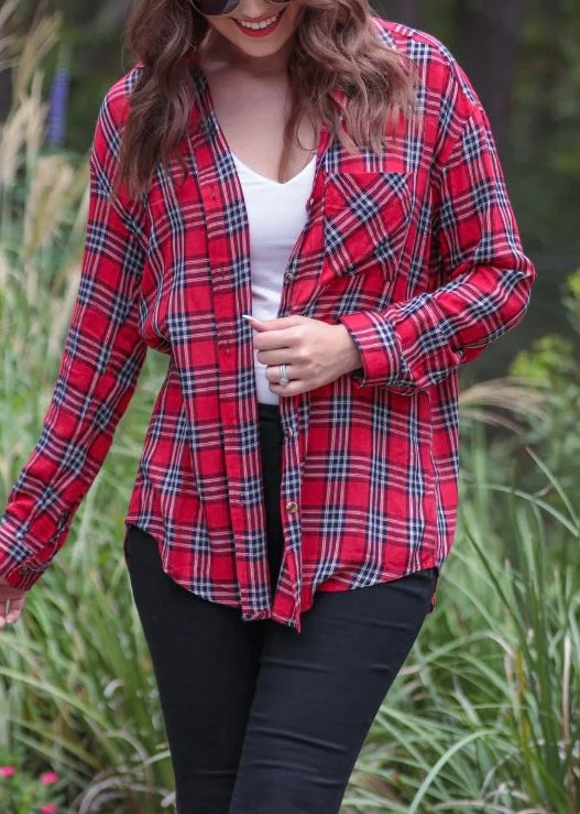 Plaid Button Up - Red