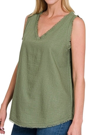 Linen Frayed Edge Sleeveless