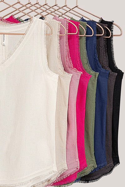 Linen Frayed Edge Sleeveless