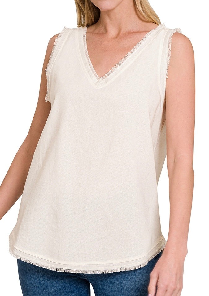 Linen Frayed Edge Sleeveless