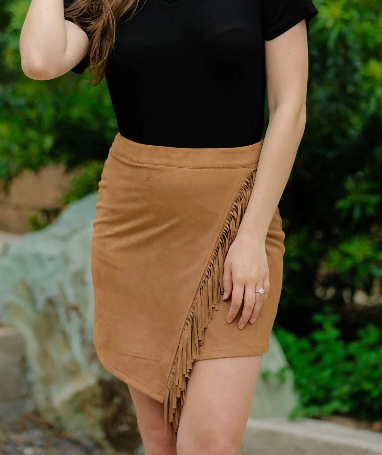 Suede Fringe Skirt