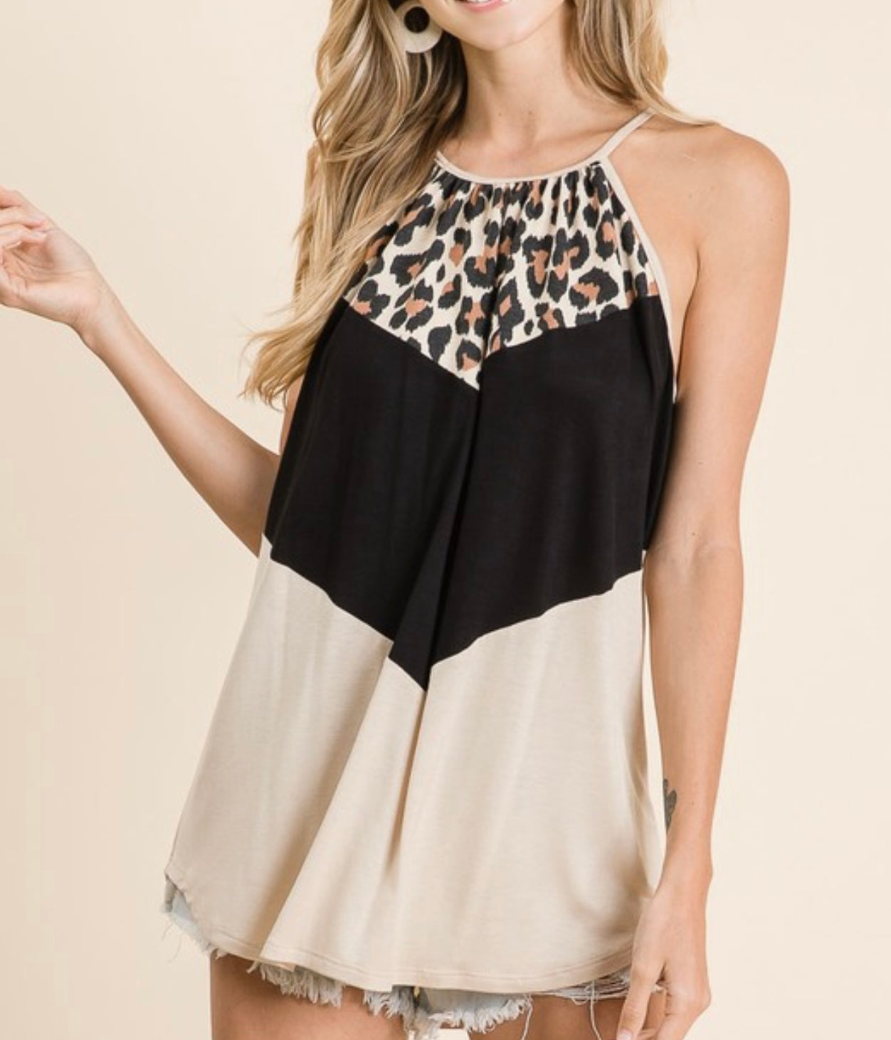 Leopard Block Halter Top