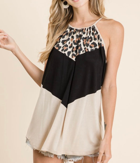 Leopard Block Halter Top