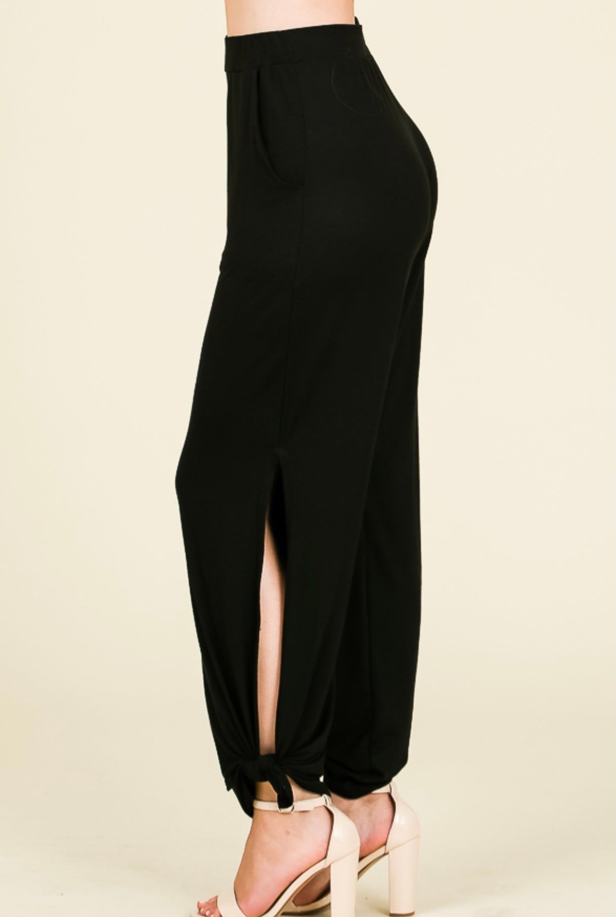 Slit Leg Tie Black Pants
