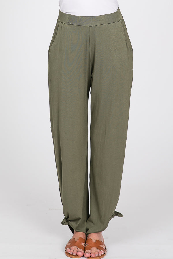 Slit Leg Tie Olive Pants